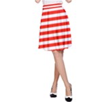 Horizontal Stripes - White and Ferrari Red A-Line Skirt