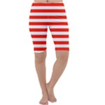 Horizontal Stripes - White and Ferrari Red Cropped Leggings