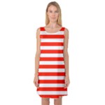 Horizontal Stripes - White and Ferrari Red Sleeveless Satin Nightdress