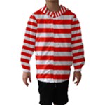 Horizontal Stripes - White and Ferrari Red Hooded Wind Breaker (Kids)