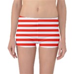 Horizontal Stripes - White and Ferrari Red Reversible Boyleg Bikini Bottoms