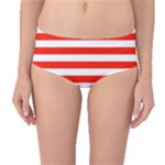 Horizontal Stripes - White and Ferrari Red Mid-Waist Bikini Bottoms