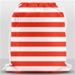 Horizontal Stripes - White and Ferrari Red Drawstring Bag (Large)