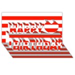 Horizontal Stripes - White and Ferrari Red Happy Birthday 3D Greeting Card (8x4)