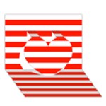 Horizontal Stripes - White and Ferrari Red Heart 3D Greeting Card (7x5)