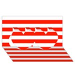 Horizontal Stripes - White and Ferrari Red Twin Hearts 3D Greeting Card (8x4)