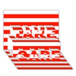 Horizontal Stripes - White and Ferrari Red TAKE CARE 3D Greeting Card (7x5)