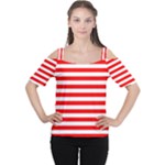 Horizontal Stripes - White and Red Women s Cutout Shoulder Tee