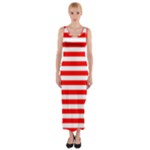 Horizontal Stripes - White and Red Fitted Maxi Dress