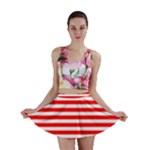 Horizontal Stripes - White and Red Mini Skirt