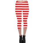 Horizontal Stripes - White and Red Capri Leggings