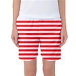 Horizontal Stripes - White and Red Women s Basketball Shorts