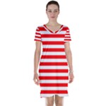Horizontal Stripes - White and Red Short Sleeve Nightdress