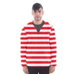 Horizontal Stripes - White and Red Hooded Wind Breaker (Men)