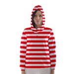 Horizontal Stripes - White and Red Hooded Wind Breaker (Women)