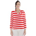 Horizontal Stripes - White and Red Wind Breaker (Women)