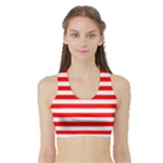 Horizontal Stripes - White and Red Women s Sports Bra with Border