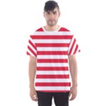 Horizontal Stripes - White and Alizarin Red Men s Sport Mesh Tee