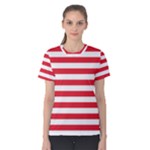 Horizontal Stripes - White and Alizarin Red Women s Cotton Tee