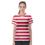 Horizontal Stripes - White and Alizarin Red Women s Sport Mesh Tee