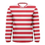 Horizontal Stripes - White and Alizarin Red Men s Long Sleeve T-shirt