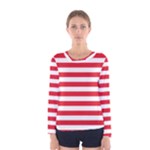 Horizontal Stripes - White and Alizarin Red Women s Long Sleeve T-shirt