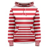 Horizontal Stripes - White and Alizarin Red Women s Pullover Hoodie