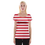 Horizontal Stripes - White and Alizarin Red Women s Cap Sleeve Top
