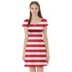 Horizontal Stripes - White and Alizarin Red Short Sleeve Skater Dress