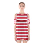 Horizontal Stripes - White and Alizarin Red Women s Cutout Shoulder Dress