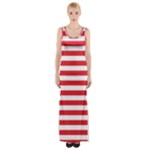 Horizontal Stripes - White and Alizarin Red Maxi Thigh Split Dress