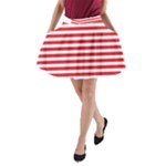 Horizontal Stripes - White and Alizarin Red A-Line Pocket Skirt