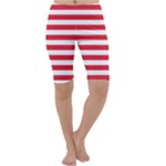 Horizontal Stripes - White and Alizarin Red Cropped Leggings