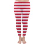Horizontal Stripes - White and Alizarin Red Winter Leggings