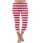 Horizontal Stripes - White and Alizarin Red Capri Winter Leggings