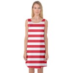Horizontal Stripes - White and Alizarin Red Sleeveless Satin Nightdress