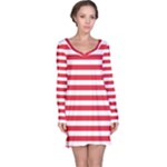 Horizontal Stripes - White and Alizarin Red Long Sleeve Nightdress