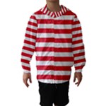 Horizontal Stripes - White and Alizarin Red Hooded Wind Breaker (Kids)