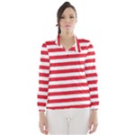 Horizontal Stripes - White and Alizarin Red Wind Breaker (Women)