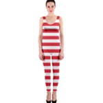 Horizontal Stripes - White and Alizarin Red OnePiece Catsuit