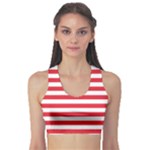 Horizontal Stripes - White and Alizarin Red Women s Sports Bra