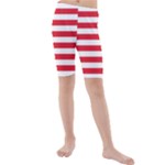 Horizontal Stripes - White and Alizarin Red Kid s Mid Length Swim Shorts