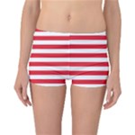 Horizontal Stripes - White and Alizarin Red Reversible Boyleg Bikini Bottoms