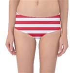 Horizontal Stripes - White and Alizarin Red Mid-Waist Bikini Bottoms
