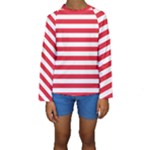 Horizontal Stripes - White and Alizarin Red Kid s Long Sleeve Swimwear