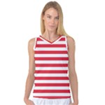 Horizontal Stripes - White and Alizarin Red Women s Basketball Tank Top