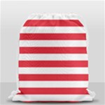 Horizontal Stripes - White and Alizarin Red Drawstring Bag (Small)