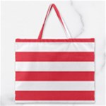 Horizontal Stripes - White and Alizarin Red Zipper Large Tote Bag