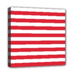 Horizontal Stripes - White and Alizarin Red Mini Canvas 8  x 8  (Stretched)
