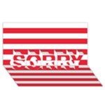 Horizontal Stripes - White and Alizarin Red SORRY 3D Greeting Card (8x4)